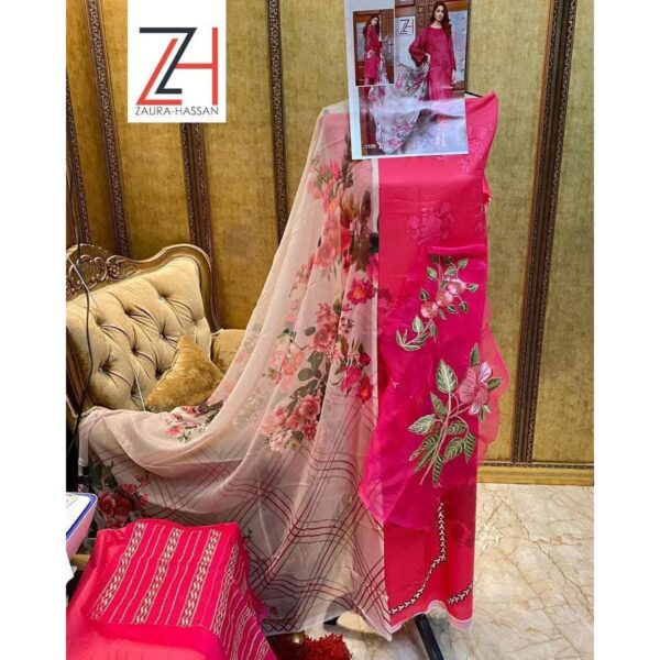 Hot Pink Cotton Satin Patch Work Suit