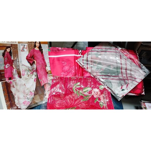 Hot Pink Cotton Satin Patch Work Suit