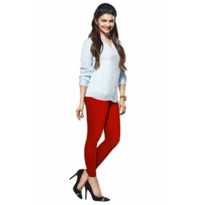 LUX Lyra Cotton Stretchable Full length Churidar Lycra Leggings for women - Red
