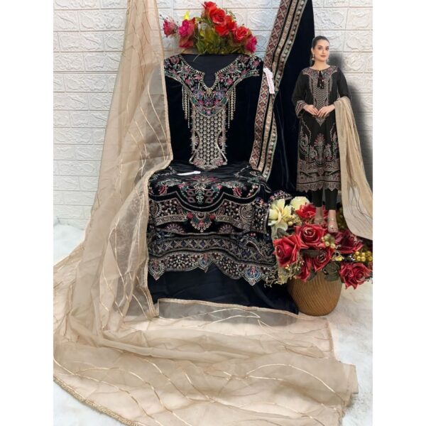 Black Pakistani Velvet Dress for Wedding Functions and Parties