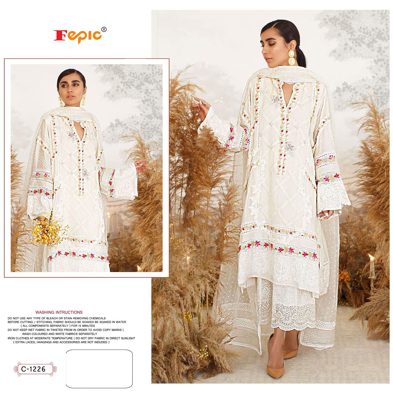 Off White Beautiful Party Wear Embroidered Semi Stitched Dress materia –  Cygnus Fashion