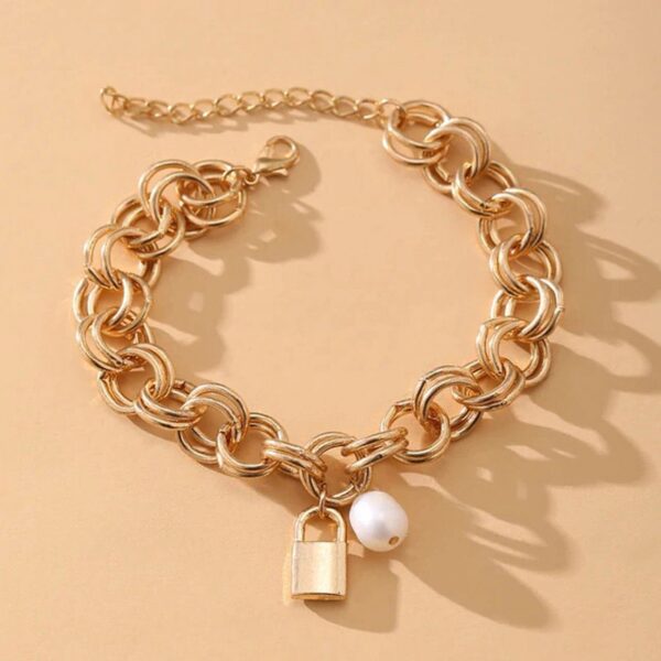 Gold plated lock charm bracelet