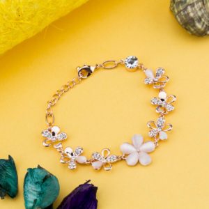 American Diamond Rose Gold Plated Floral Bracelet | American Diamond Bracelet Online