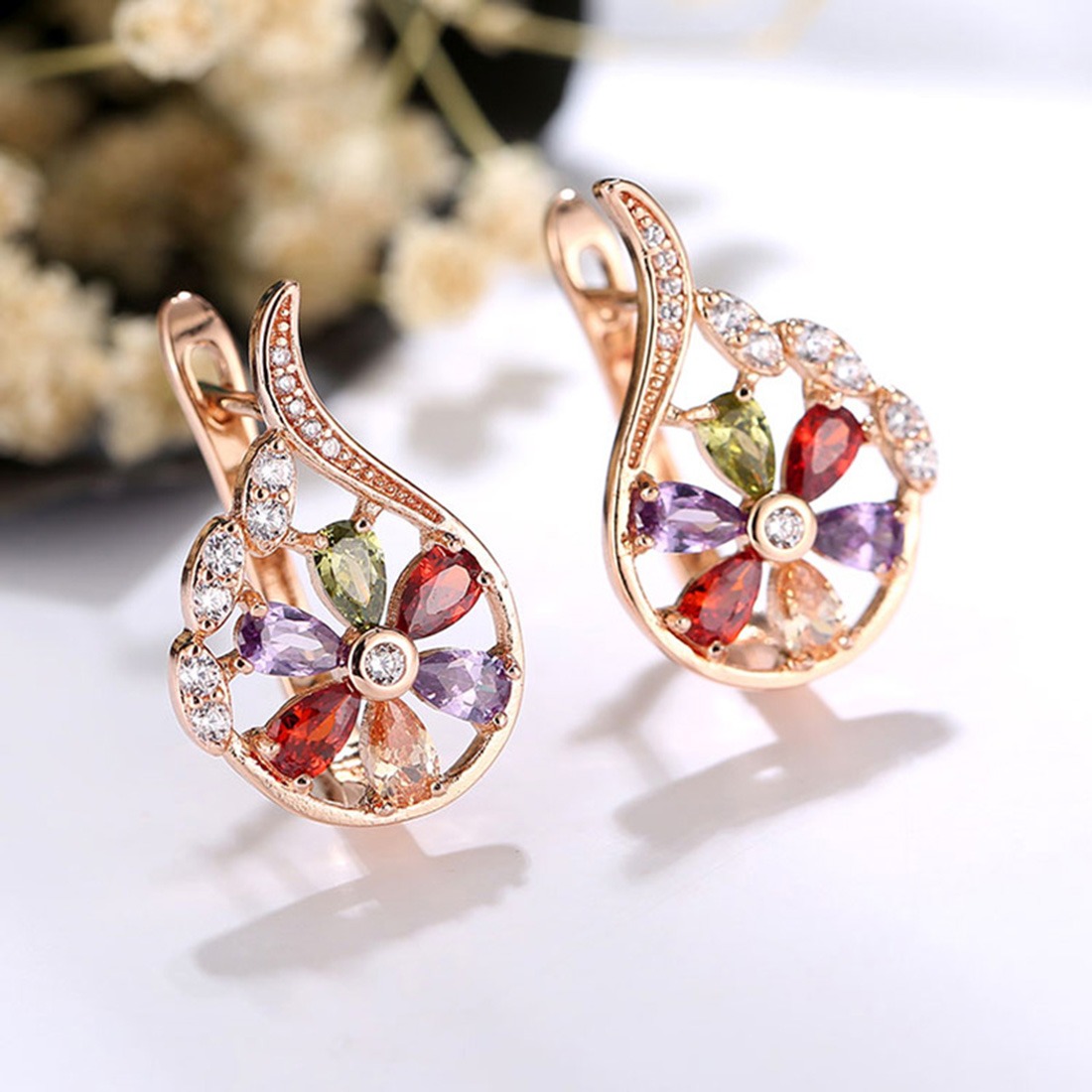 Earring - Rose Gold - White Blue Cz - Hanging - Latkan | Gujjadi Swarna  Jewellers