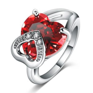 Platinum Plated Stone Studded Red Heart Ring | Buy Designer Imitation Jewellery online