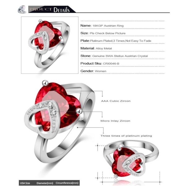 American Diamond Stone Studded Red Heart Ring