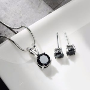 Platinum Plated Black Crystal Pendant Set for Womens | Buy Designer Imitation Jewellery Pendant Sets