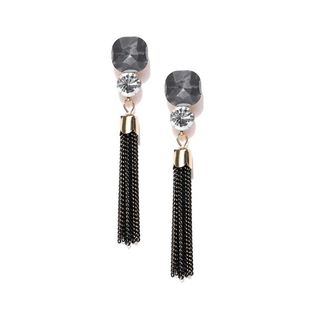 Buy Ayesha Contemporary White Diamante Crystal Studded Gold-Toned  Asymmetric Long Tassel Drop Earrings Online at Best Prices in India -  JioMart.